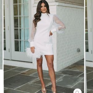 NWT! “Pearl Embellished Mock Neck Dress- Off White”.